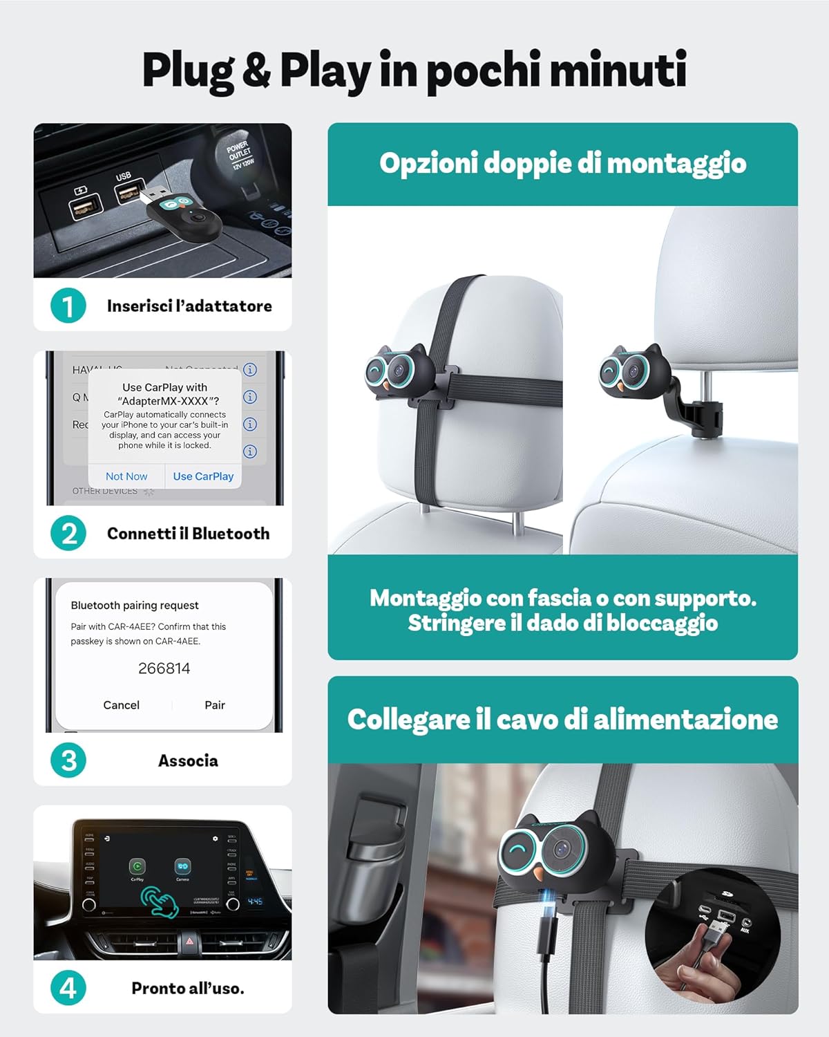 Monitor Bambini Integrato CarPlay Wireless