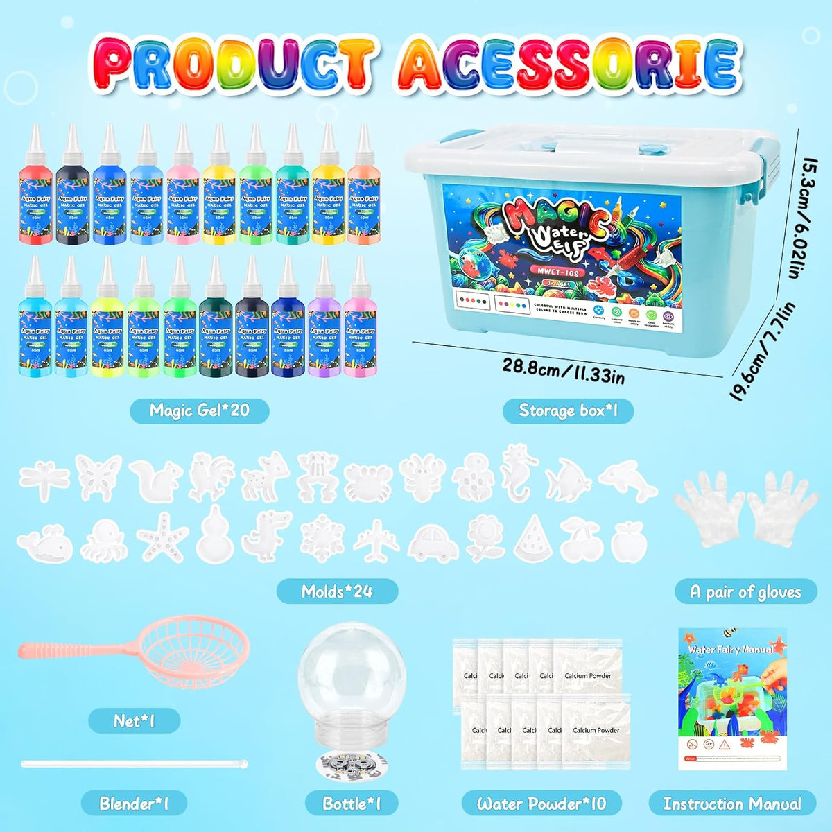 MOMSIV Aqua Gelz Set magico fai da te 3D gel d'acqua giocattolo regalo a partire dai 4 5 6 7 anni per ragazze, kit creativo Magic Water Elf Toy Kit con 20 colori e 24 forme per bambini