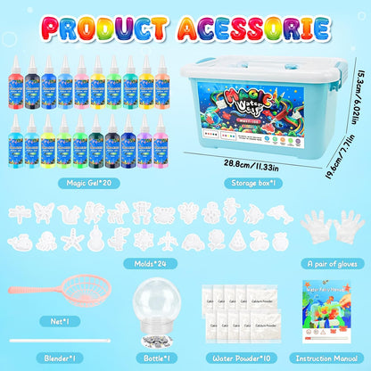 MOMSIV Aqua Gelz Set magico fai da te 3D gel d'acqua giocattolo regalo a partire dai 4 5 6 7 anni per ragazze, kit creativo Magic Water Elf Toy Kit con 20 colori e 24 forme per bambini